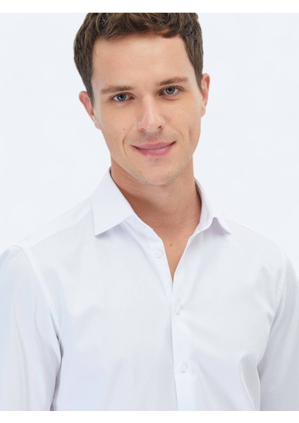 Beyaz Düz Slim Fit Dokuma Klasik %100 Pamuk Gömlek fiyatları