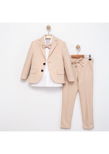 Erkek Çocuk Krem Renk Takım Elbise 4'lü Set (Ceket, Gömlek, Papyon, 5430 modelleri