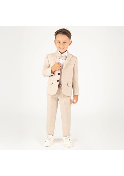 Erkek Çocuk Krem Renk Takım Elbise 4'lü Set (Ceket, Gömlek, Papyon, 5430 indirimleri