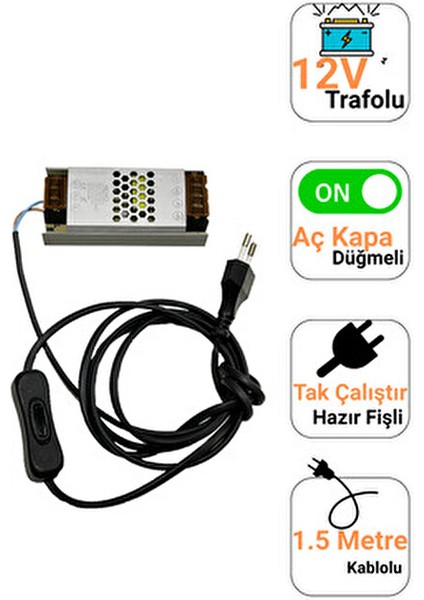 3 Metre 12V Neon LED Şerit Işık Beyaz Neon LED Prize Tak Çalıştır Anahtarlı 1.5m Fişli Aydınlatma modelleri