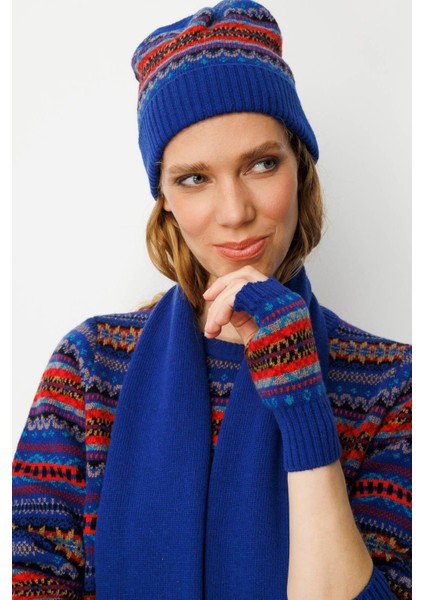 Kadın Jakarlı Yün Eldiven K.s.mavi