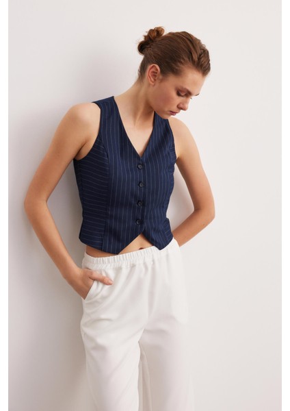 Lacivert Astarsız Çizgili Yelek modelleri
