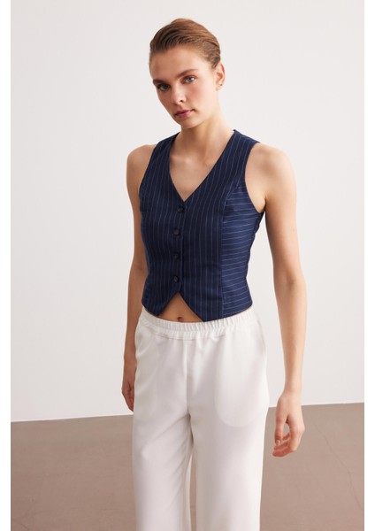 Lacivert Astarsız Çizgili Yelek indirimleri