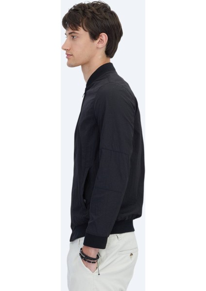 Siyah Regular Fit Dik Yaka Casual Dokuma Mont