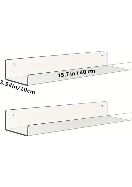 2 Adet Pleksi Hayalet Raf - 40X10 cm Banyo Mutfak Düzenleyici Kendinden Yapışkanlı Raf