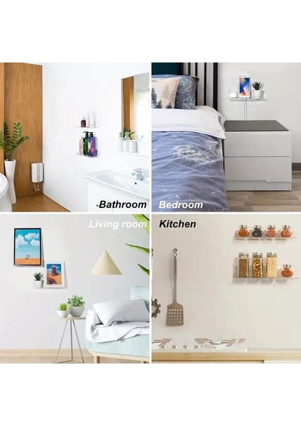 2 Adet Pleksi Hayalet Raf - 40X10 cm Banyo Mutfak Düzenleyici Kendinden Yapışkanlı Raf modelleri