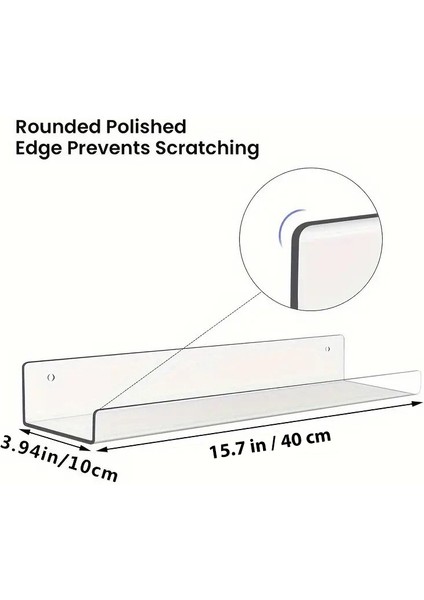 2 Adet Pleksi Hayalet Raf - 40X10 cm Banyo Mutfak Düzenleyici Kendinden Yapışkanlı Raf