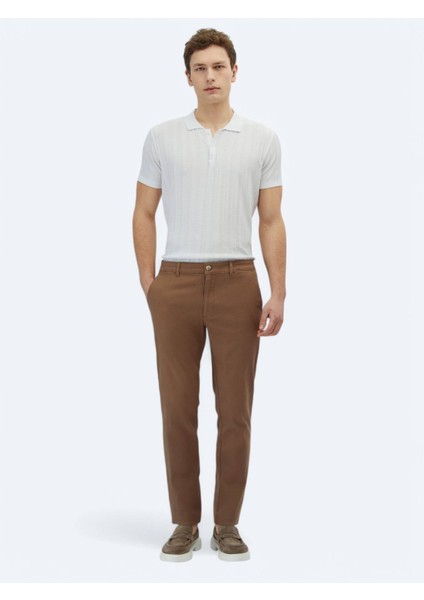 Açık Kahve Düz Dokuma Regular Fit Casual Pamuk Karışımlı Pantolon