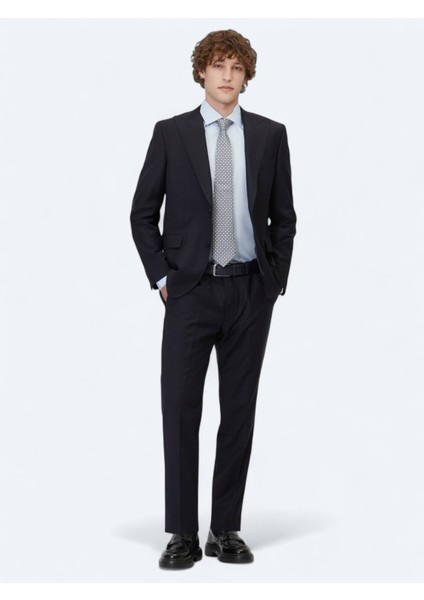 Lacivert Düz Modern Fit Yün Karışımlı Takım Elbise fiyatları