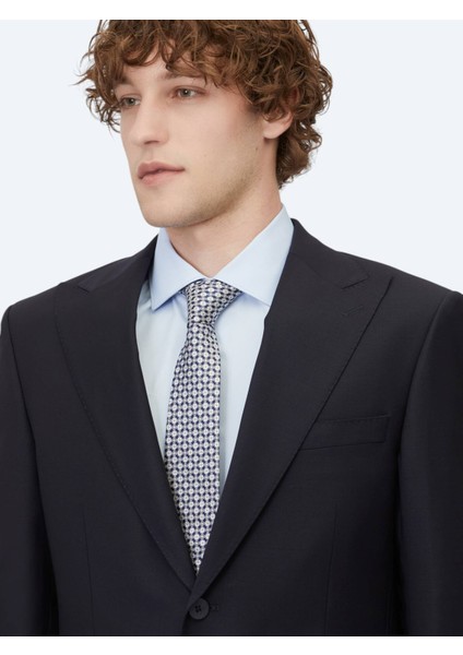 Lacivert Düz Modern Fit Yün Karışımlı Takım Elbise modelleri