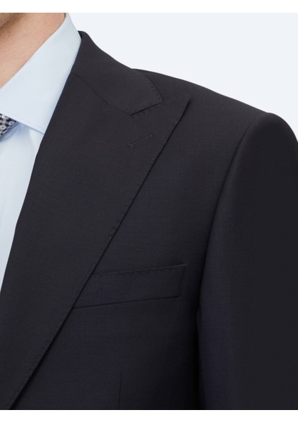 Lacivert Düz Modern Fit Yün Karışımlı Takım Elbise fırsatları