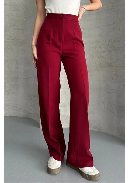 Kadın Yeni Sezon Yüksek Bel Klasik Bordo Kumaş Pantolon Bordo / Xl fırsatları