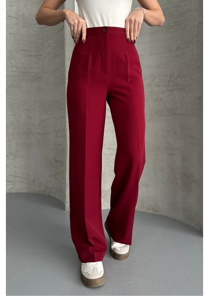 Kadın Yeni Sezon Yüksek Bel Klasik Bordo Kumaş Pantolon Bordo / Xl indirimleri