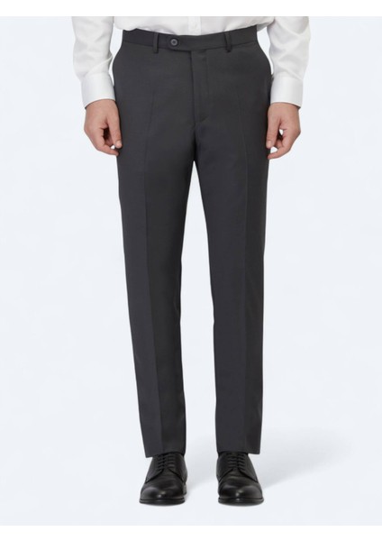 Antrasit Düz Dokuma Fitted Fit Klasik Yün Karışımlı Pantolon fiyatları