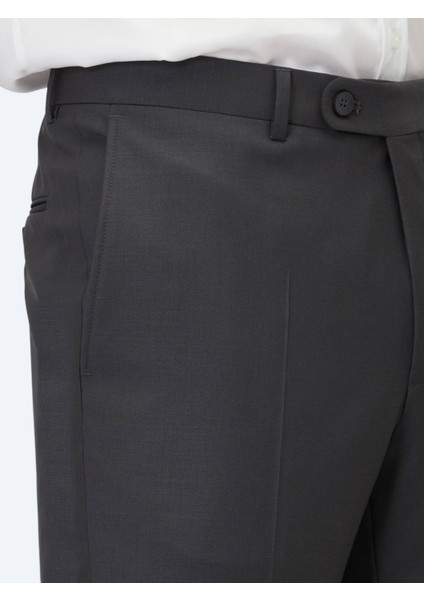 Antrasit Düz Dokuma Fitted Fit Klasik Yün Karışımlı Pantolon modelleri
