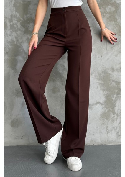 Kadın Yeni Sezon Yüksek Bel Klasik Kahverengi Kumaş Pantolon Kahve / M indirimleri