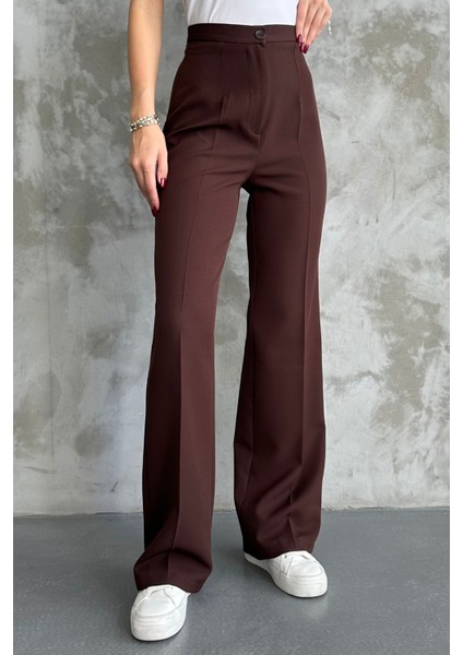 Kadın Yeni Sezon Yüksek Bel Klasik Kahverengi Kumaş Pantolon Kahve / M