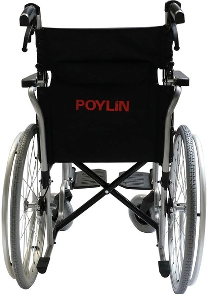 Poylin Refakatçi Frenli Manuel Tekerlekli Sandalye | Katlanabilir Çelik Şase, 35 cm Oturma Genişliği, Antibakteriyel Döşemeli P120 fırsatları