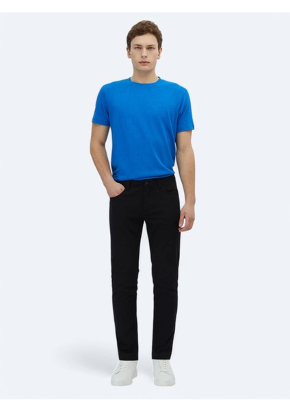 Siyah Düz Dokuma Slim Fit Casual Pamuk Karışımlı Pantolon