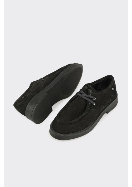 Siyah Deri Kadın Günlük Bağcıklı Ayakkabı modelleri