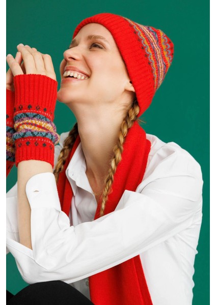 Kadın Jakarlı Yün Eldiven Mercan fiyatları