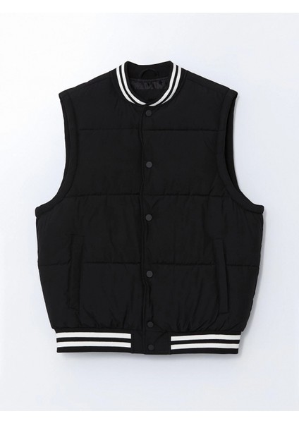 Xsıde Siyah Standart Kalıp Kolej Yaka Erkek Şişme Yelek
