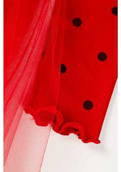 Linda Kız Çocuk Prenses Kabarık Tütü Elbise Uzun Kol Puantiyeli Esnek Likralı Kırmızı Tüllü Yılbaşı Hediyesi fırsatları