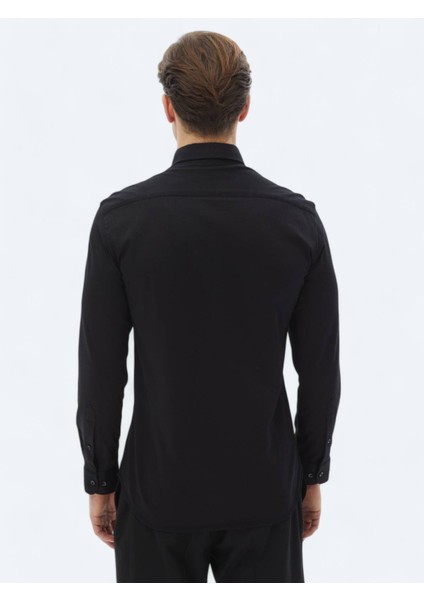 Siyah Düz Regular Fit Dokuma Casual %100 Pamuk Gömlek indirimleri