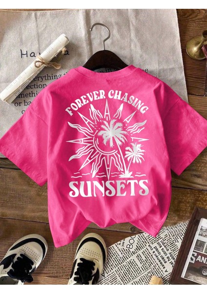 -Kadin Oversıze Forever Chasıng Sunsets Sırt Baskılı T-Shırt fiyatları