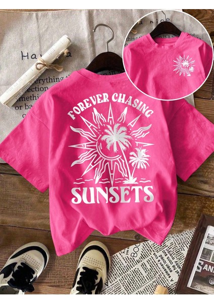 -Kadin Oversıze Forever Chasıng Sunsets Sırt Baskılı T-Shırt modelleri