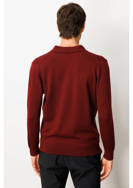 Erkek Polo Yaka Önü Baklavalı Triko Kazak Bordo modelleri