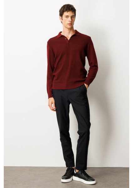 Erkek Polo Yaka Önü Baklavalı Triko Kazak Bordo indirimleri