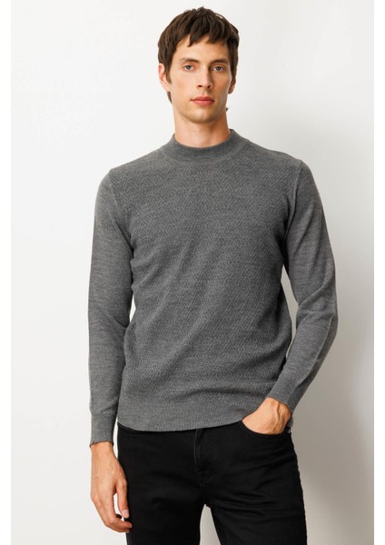 Erkek Yarım Balıkçı Yaka Önü Baklavalı Triko Kazak Füme