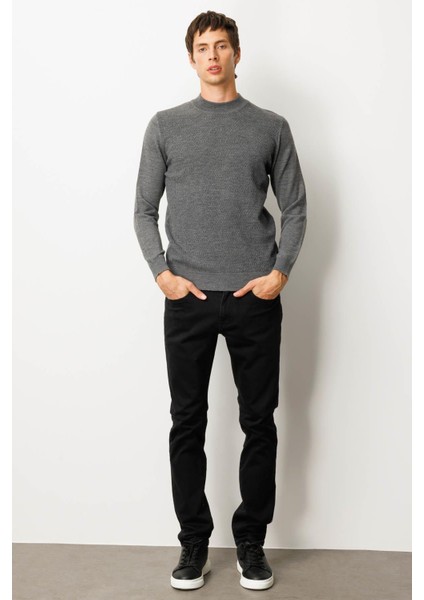 Erkek Yarım Balıkçı Yaka Önü Baklavalı Triko Kazak Füme fiyatları