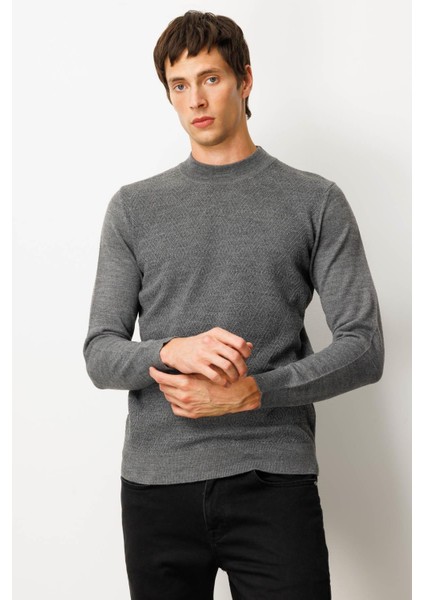 Erkek Yarım Balıkçı Yaka Önü Baklavalı Triko Kazak Füme fırsatları