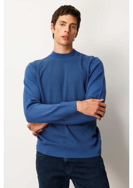 Erkek Yarım Balıkçı Yaka Önü Baklavalı Triko Kazak H.mavi fiyatları