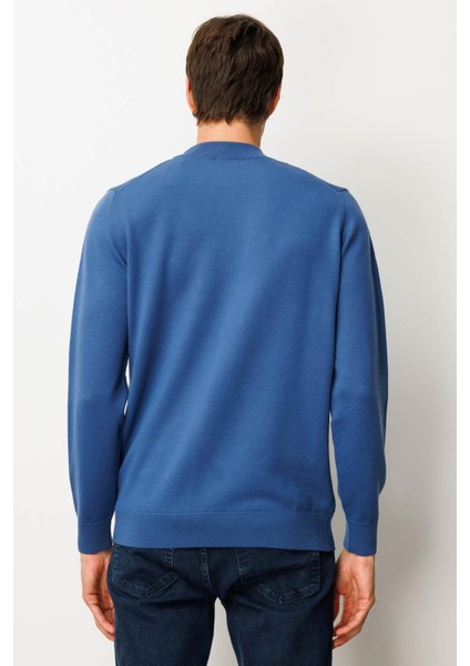 Erkek Yarım Balıkçı Yaka Önü Baklavalı Triko Kazak H.mavi modelleri