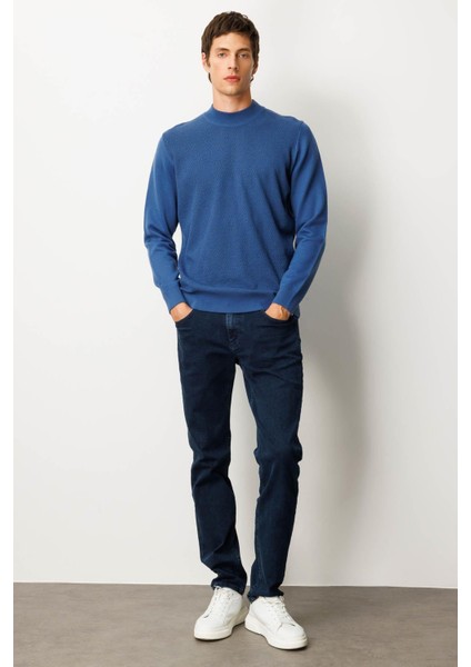 Erkek Yarım Balıkçı Yaka Önü Baklavalı Triko Kazak H.mavi fırsatları