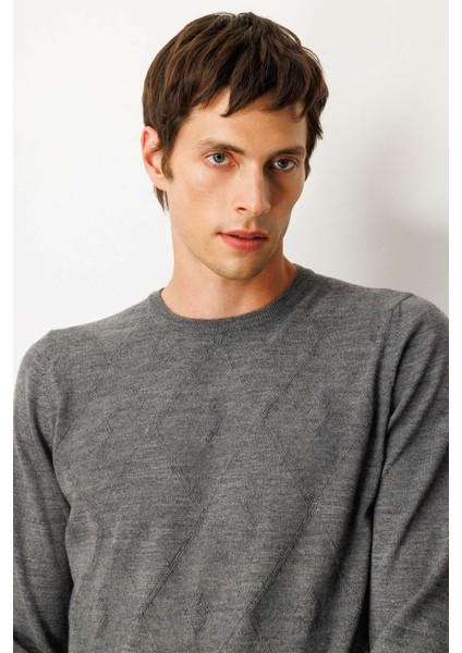 Erkek Sıfır Yaka Çizgili Baklavalı Yün Kazak Füme fiyatları