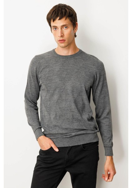 Erkek Sıfır Yaka Çizgili Baklavalı Yün Kazak Füme modelleri