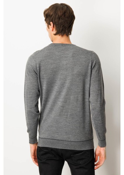 Erkek Sıfır Yaka Çizgili Baklavalı Yün Kazak Füme fırsatları