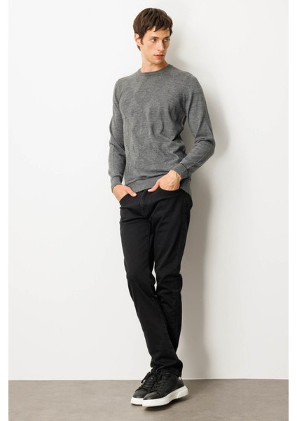 Erkek Sıfır Yaka Çizgili Baklavalı Yün Kazak Füme indirimleri