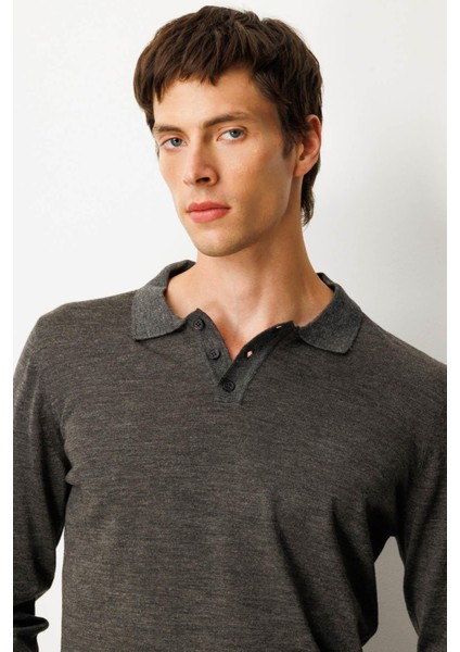 Erkek Basic Polo Yaka Ince Triko Kazak K.füme