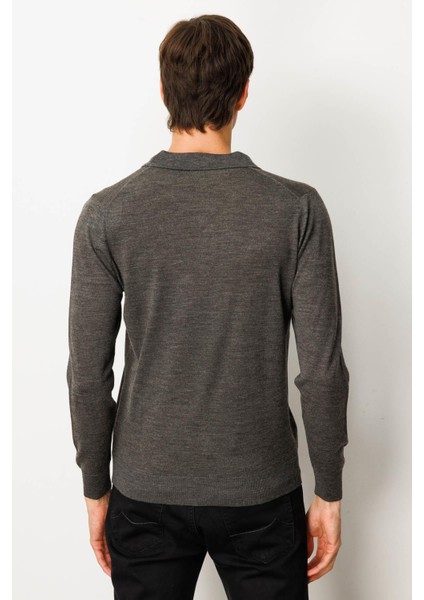 Erkek Basic Polo Yaka Ince Triko Kazak K.füme