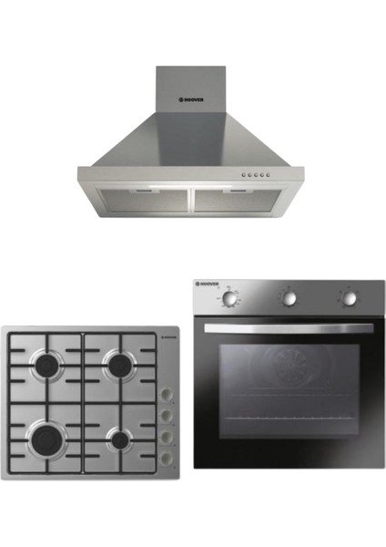 3lu Inox Paslanmaz Celık Ankastre Set (HON602X-TN FIRIN/HHW6LMX Setustu OCAK/HCH6MXTK Davlumbaz)