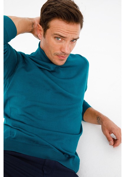 Erkek Basic Tam Balıkçı Ince Triko Kazak K.mavi fiyatları