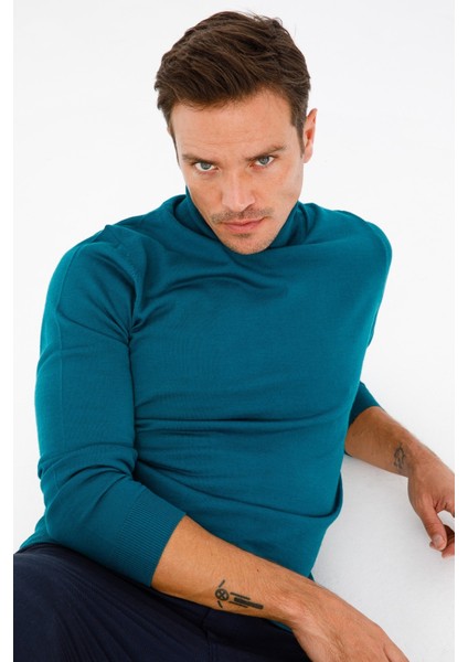 Erkek Basic Tam Balıkçı Ince Triko Kazak K.mavi modelleri