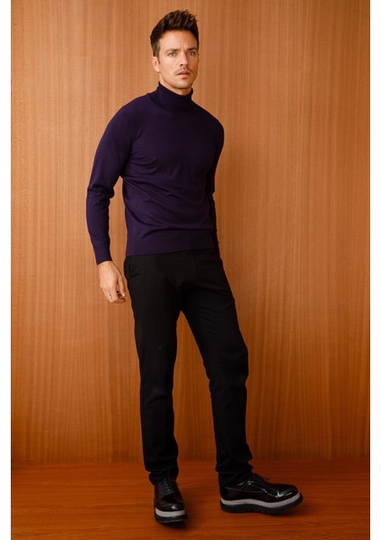 Erkek Basic Tam Balıkçı Ince Triko Kazak K.mor fiyatları