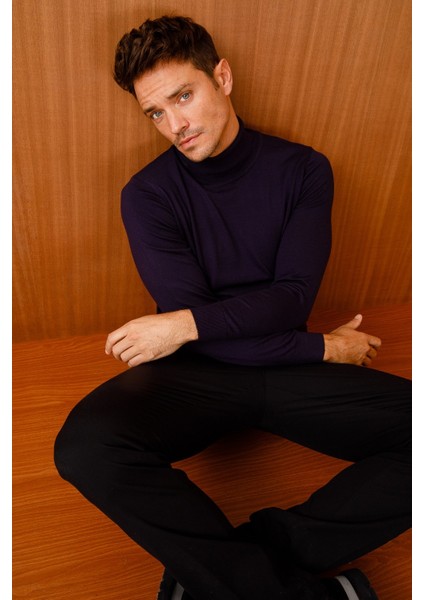 Erkek Basic Tam Balıkçı Ince Triko Kazak K.mor fırsatları