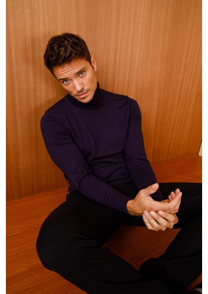 Erkek Basic Tam Balıkçı Ince Triko Kazak K.mor indirimleri